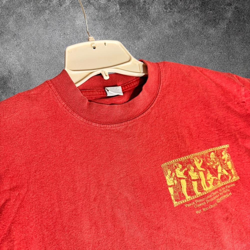 Vintage Guatemala Maya T Shirt Mens L Red Chixoy River Mayan Art Graphic Tee
